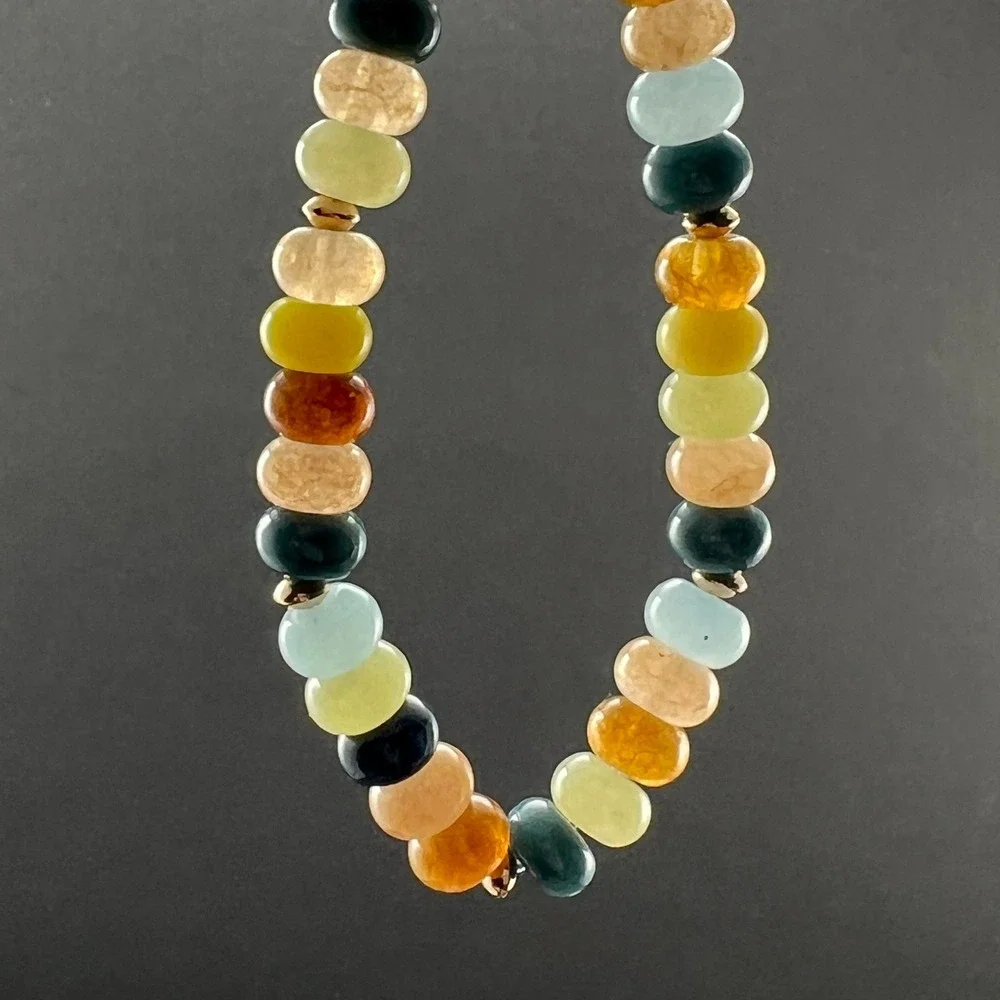Gemstone Beaded Bracelets Multi Color Rondelle Faux Pearl Stretch 2pc 6.5